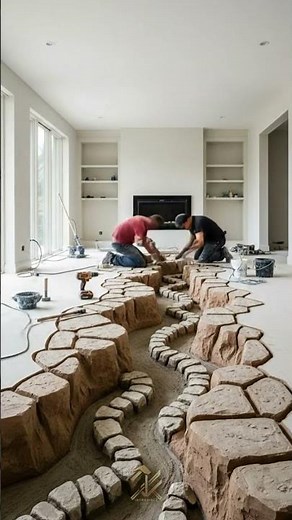 Stunning Epoxy River Rock Flooring in a Living Room