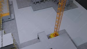 under construction site engineering with frame structure and tower crane 3D looping animation realistic generic 4k