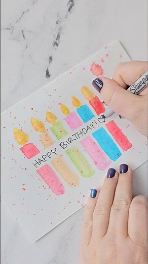 DIY watercolor birthday card idea - painting craft