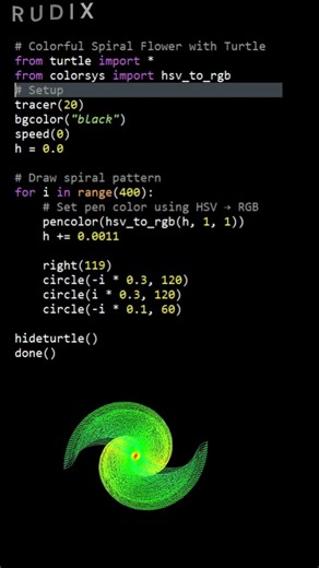 Colorful Spiral Flower using python turtle