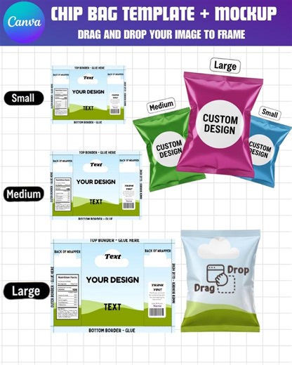 Chip Bag Template | Editable Canva Party Favor | Custom Snack Wrapper | Printable Chip Bag Label | DIY Packaging Mockup | Digital Downloads - Etsy