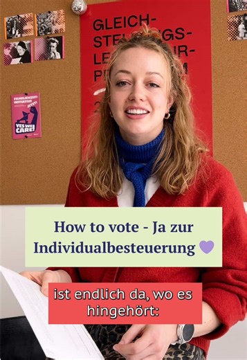 Am 8. März, am internationalen Frauentag, haben wir die Chance, Geschichte zu schreiben 💪 Mit der Abstimmung über die Individualbesteuerung können wir unser Steuersystem endlich von der Vergangenheit in die Gegenwart holen ‼️ Jetzt ist der Moment, um deine Abstimmungsunterlagen hervorzunehmen und auszufüllen mit einem Ja zur @Individualbesteuerung 💜 Im Video erklären wir nochmals, wieso das Anliegen so wichtig ist und zeigen Schritt für Schritt