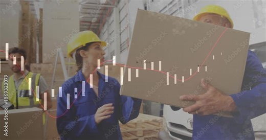Supervisor guiding worker scanning barcode, handlers lifting box into warehouse confirming shipment