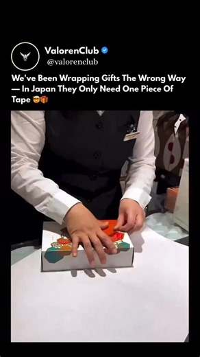 Entrepreneur | Mindset | Legacy on Instagram: "This Japanese gift-wrapping technique turns a single piece of tape into a perfectly sealed package through precision, geometry, and muscle memory. 🧠🎁 Instead of relying on layers of adhesive, the wrapper uses exact folds and tension to lock the paper onto itself. Each crease redistributes force, creating friction and structural hold so the box stays closed without extra tape. The method comes from a culture that values efficiency, presentation, an