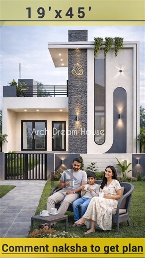 Arch House on Instagram: "19×45 North Facing House Elevation Design 🏡 Modern minimalist elevation with perfect Vastu balance, clean lines, and elegant details. Ideal design for narrow plots with maximum elevation impact. ✨ Save | Share | Follow @arch.dream_house #IndianHouseDesign #ModernHouseDesign #ContemporaryElevation #NarrowPlotHouse #smallplotdesign"
