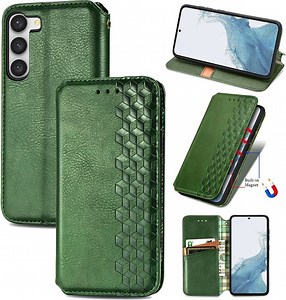 Luxe PU Lederen Ruitpatroon Wallet Case   PMMA Screenprotector voor Galaxy S23 _ Groen | bol