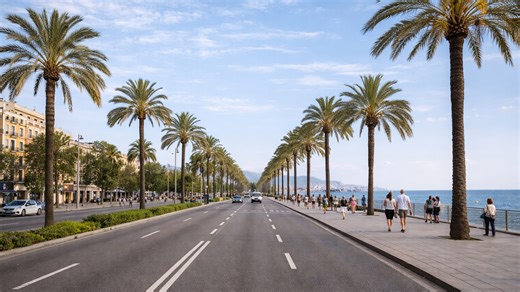 Seaside walk under palm trees in Nice