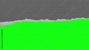 Ripped sheet of paper from right to left on green screen. Empty space. Copy space. Paper transition.