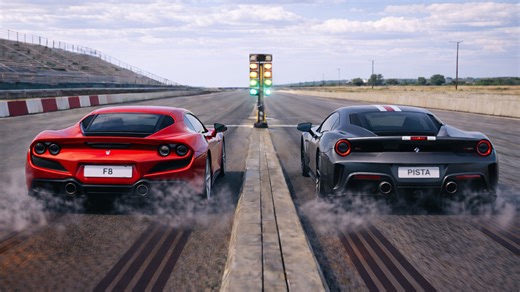 Ferrari F8 Tributo vs Ferrari 488 Pista drag race