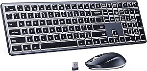 Backlit Wireless Keyboard and Mouse Combo, Quiet Wireless Keyboard and Mouse Full Size Ergonomic Rechargeable USB Illuminated Keyboard and Mouse for Mac and Windows 7/8/10 Computer Laptop