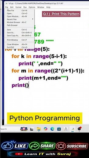 Python Number Pattern Program | Easy Pattern Printing for Beginners #shorts
