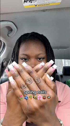 spring nails inspo ideas 🐝💕🌸 pink yellow simple ￼square french tip nails #shorts #nails ￼#summer