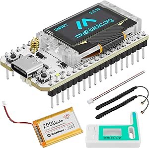 MakerFocus ESP32 LoRa V3 Development Board with 2000mAh Battery, Protective Case, 915MHz Antenna Integrated WiFi Bluetooth SX1262 CP2102 0.96-inch OLED Display Type C for Meshtastic IoT Arduino