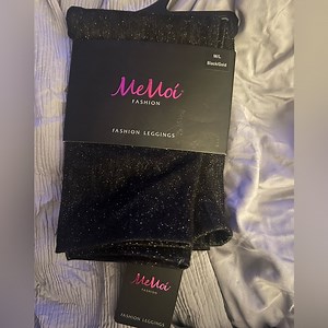 NWT- MeMoi Fashion Legging in Black w Gold glitter…Size M/L