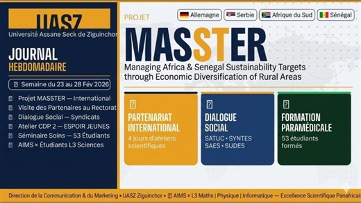 🎓 Journal Hebdo UASZ | Projet MASSTER, Dialogue Social Excellence Scientifique | Semaine du 23-28 | Université Assane SECK de Ziguinchor