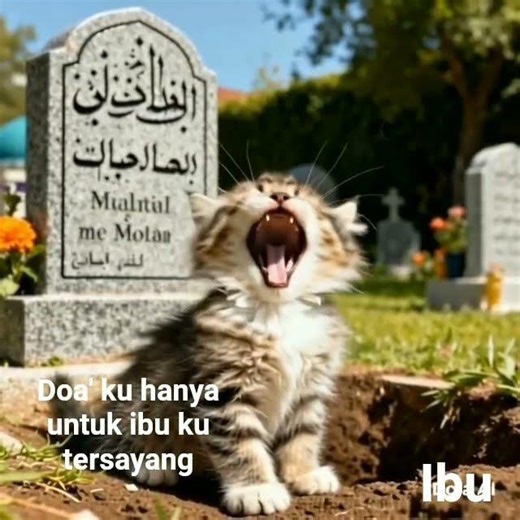 kucing bersholawat di depan kuburan ibunya yang sudah meninggal