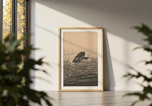 Bloching Whale – Vintage Ozean Print mit Ink Line Detail - Etsy.de