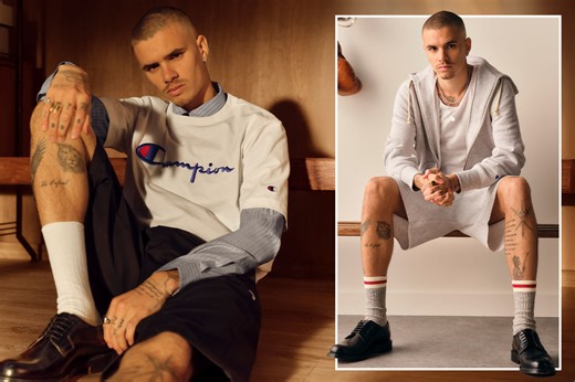Romeo Beckham poses moodily for Champion campaign amid fallout with Brooklyn
