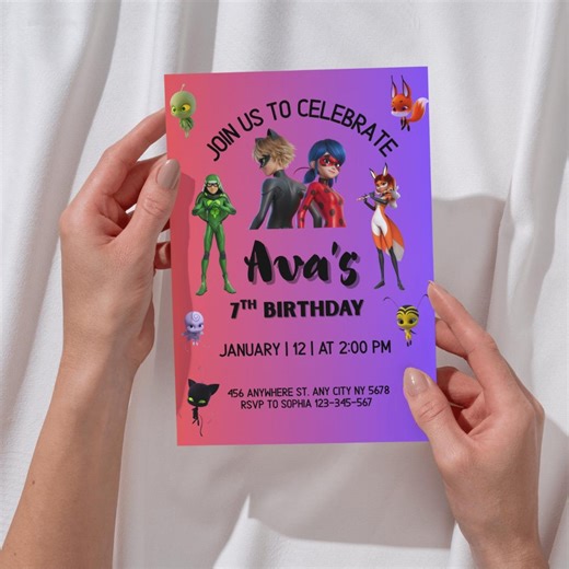 Miraculous Ladybug Birthday Invitation | Editable Canva Template | Superhero Girl Party Invite | Kids Birthday Digital Download - Etsy