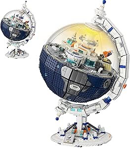NUTCRACKER Globe Space Station Building Set for Adult, 360° Rotating Earth Globe Block Model Toy with Light, Space Planet Station Building Kit, Easter Birthday Gift (2803 Pieces