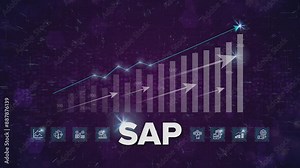 SAP System Software Automation - Enterprise Resource Planning (ERP) technology construction concept with hand video on virtual screen. Systems, Applications, Products, Data Processing.