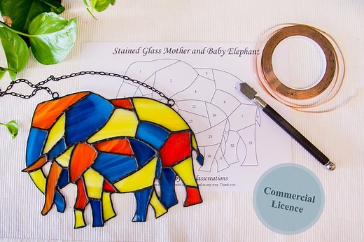 Stained Glass Mother and Baby Elephant Pattern, Digital Download, Suncatcher, DIY Stained Glass, Stained Glass Patterns, Commercial Licence - Etsy UK