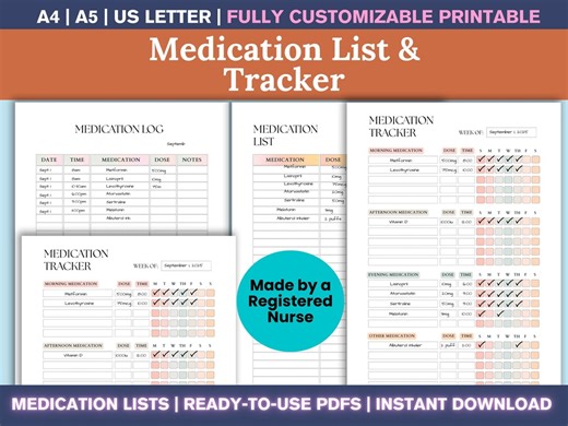 Medication Tracker Bundle – Printable Medication Schedule, Daily Medicine Log, Weekly and Monthly Med Tracker for Seniors, Kids & Caregivers - Etsy