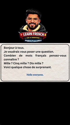 The 300-Word Secret to Speak Fluent French | Learn French Naturally with us Join this channel to get access to perks: / @anglais.france0931 Welcome to anglais.France0931 🇫🇷✨ — where language learning becomes simple, emotional, and powerful. In this video, you will discover the 300-word secret that can help you speak fluent French naturally — without memorizing thousands of difficult words or getting overwhelmed by vocabulary lists. Most people believe they need massive vocabulary to speak Fren