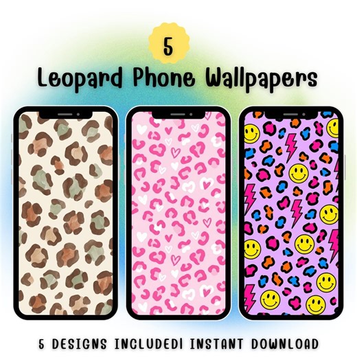 Leopard Phone Wallpaper Set | Cheetah Print Backgrounds for iPhone & Android | Colorful Wild Digital Download - Etsy