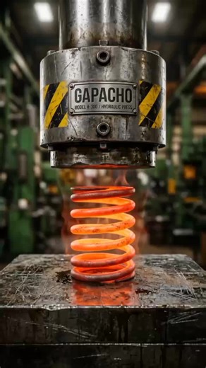 Red Hot Spring Crushed by Hydraulic Press