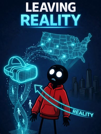 2032 might sound far away… but what if millions of people choose to leave reality? Imagine putting on a headset and living in a world where everything is better: perfect jobs, perfect homes, perfect lives. Some experts believe 10% of Americans could live in permanent VR by 2032. Not gaming. Not entertainment. Their main life. And the strangest part? Many people might actually prefer it. This stickman is asking the question nobody wants to answer: If a perfect virtual world existed… would you eve