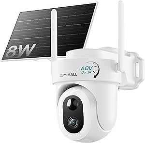ZUMIMALL 24/7 Recording Solar Security Cameras Wireless Outdoor, 9W Solar Panel, AOV Cameras for Home Security, 360° Auto Tracking, 2K Color Night Vision, 2.4GHz WiFi, 512G Local Storage(Not Include)