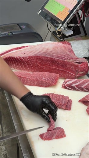 Luxurious giant bluefin tuna otoro slice sashimi #otoro #tuna #sashimi