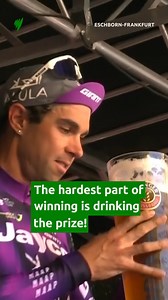 After 199km, the final task for Michael Matthews as winner of Eschborn-Frankfurt 2025 was on the podium! | SBS Sport