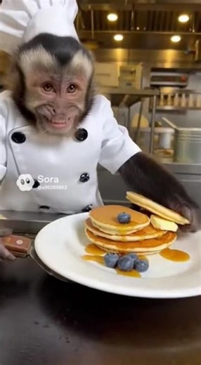 Monkey Chef Makes Protein Pancakes | Delicious & Cute!