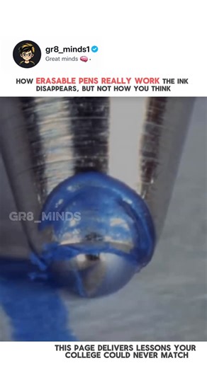 Great minds🧠 on Instagram: "Ever wondered how an erasable pen makes ink disappear like magic? 🖊️✨ It’s not an eraser, and it’s definitely not sorcery. The secret lies in heat-sensitive ink. When you write with an erasable pen, the ink looks completely normal on paper. But the moment you rub it using the built-in eraser, friction creates heat. That heat triggers a chemical reaction in the ink, making it turn transparent instead of actually removing it. Here’s the crazy part — the ink isn’t gone