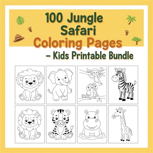 100 Jungle Safari Coloring Pages for Kids | Animal Coloring Book Printable PDF | Instant Download | Coloring Book PDF - Etsy