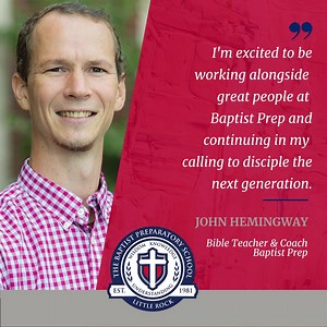 John Hemingway, Bible teacher, Head Jr. High Basketball Coach and Tennis Coach, previously served as Athletic Director at Triad Baptist Christian Academy in North Carolina. He has coached middle school basketball and soccer, and served as the Assistant Men’s Varsity coach. Coach Hemingway taught and coached in the Dominican Republic for four years prior to serving at Triad Baptist Christian Academy. He has his Master’s degree in education and has taught Spanish, English, and PE. Welcome to Bapti