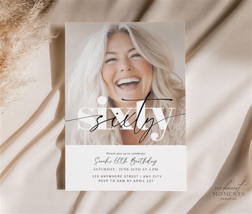 Editable 60th Birthday Invite With Picture Him Her Digital Invite Template Instant Download Sixty Year Old Minimalist Sixtieth Printable - Etsy Canada