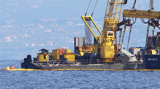 The Bayesian super yacht belonging to the late Mike Lynch has been salvaged off the coast of Porticello. | Sky News Australia