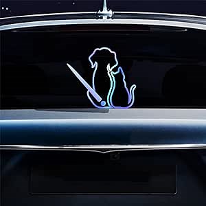 Dog and Cat Rear Wiper Sticker for Car Cartoon Animal Funny Dog Moving Tail Waving Wiper Sticker Rear Window Decal Waterproof Windshield Wiper Decals Truck SUV Wall Sticker (Rainbow Blue)
