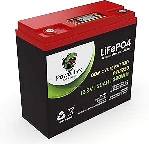 PowerTex Batteries 12V 20Ah 264Wh Lithium Ion LiFePO4 Deep Cycle Rechargeable Battery - 5-10 Year Battery Life - SLA Drop-in Replacement for RV, Marine, Electric Scooters, Wheelchairs & More!