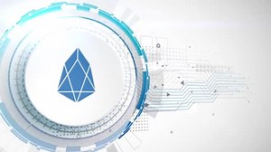 EOS cryptocurrency icon animation white digital elements technology background