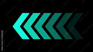 Sky blue arrows indicate the direction of the overlay video layer. swipe left navigation animation. Blinking arrows: the right-to-left arrow looping animation direction concept.