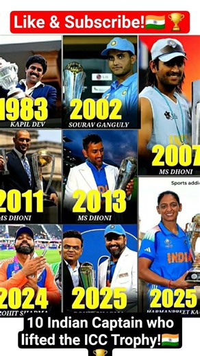 10 Indian Captain who lifted the ICC Trophy!🇮🇳 #indiancricket #msdhoni #rohitsharma #kapildev #t20