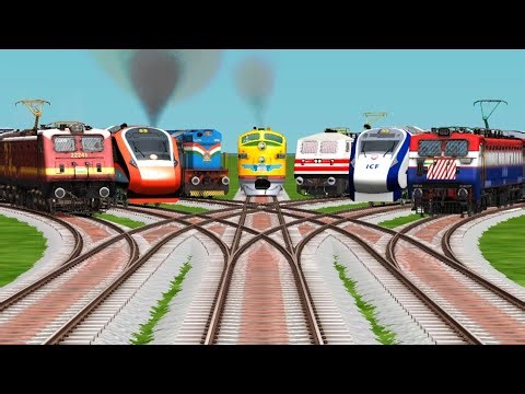 7 Trains Crossing By Bumpy Curvd Railroad Tracks || Indian express || train simulator classic game