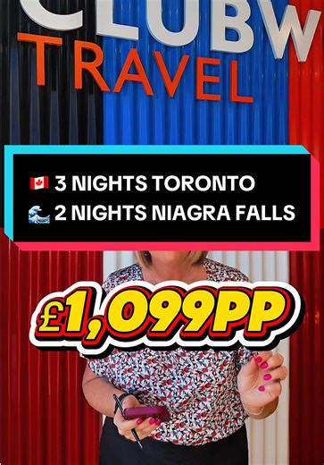 🇨🇦 TORONTO NIAGARA FALLS 🌊 Canada city vibes one of the WORLD’S most famous natural wonders in ONE trip 😍 If autumn colours, skyline views & waking up to Niagara Falls outside your window sounds like your kind of bucket-list break… this is YOUR sign 👀🔥 📍 Toronto & Niagara Falls – October 2026 📅 Departing 07 October 2026 ✈️ Direct flights from Dublin 🌆 5 Nights Total 🏙️ 3 Nights – Holiday Inn Toronto Downtown Centre (Room Only) 🌊 2 Nights – Wyndham Fallsview Hotel (Falls View Room, Roo