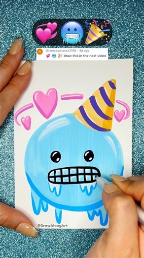 💞🥶🎉 Love + Cold + Party?! Emoji Mix Drawing | #drawalongart #shorts