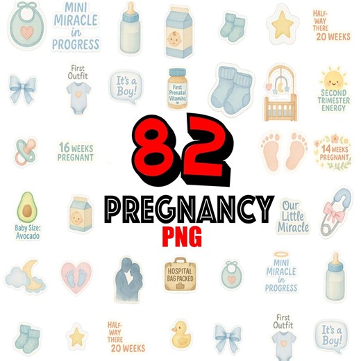 82 Pregnancy Milestone Stickers | Watercolor Clipart PNG Bundle (digital Download) - Etsy