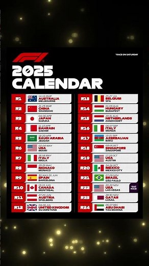 2025 Formula 1 schedule revealed! #f1 #calendar #shorts